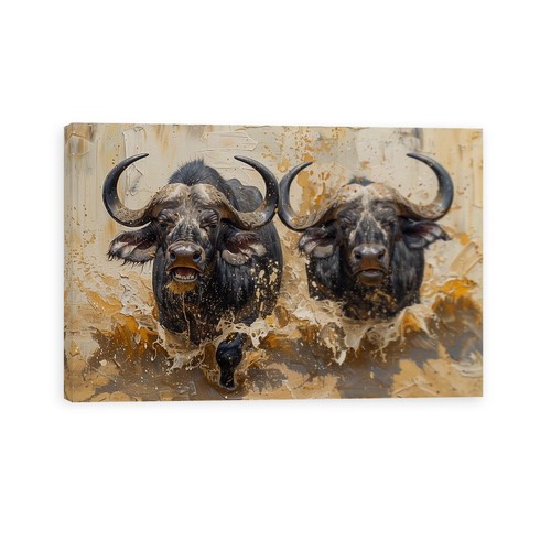 Cape buffalo pair canvas - cape, print